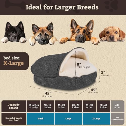 Cozy Cave Dog Bed (45.0"L x 45.0"W x 8.0"Th / Merlin Pewter)