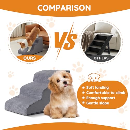 Dog Stairs for Small Dogs 15.7" H (Grey / 3-Step 15.7"H)