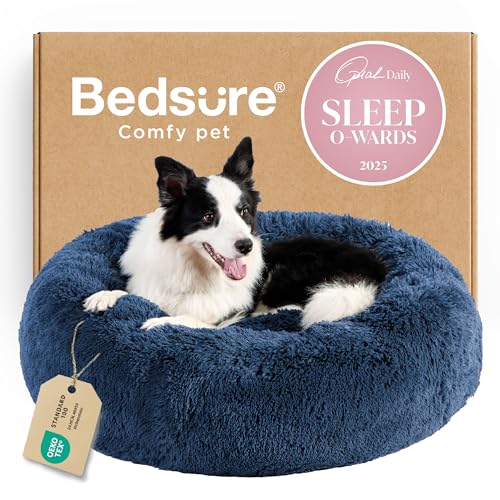 Calming Dog Beds Large Sized Dog Donut Washable Pet Bed (36"L x 36"W x 10"Th / Navy)
