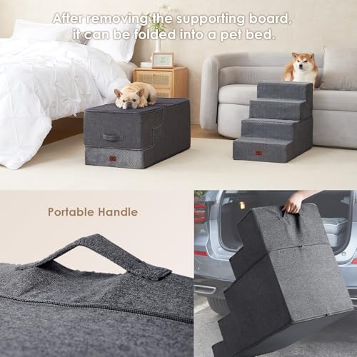 Dog Stairs for Bed 22.5" H (Grey / Extra Wide 17.7" x 35" x 22.5")