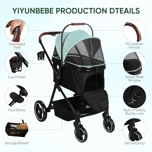 3-in-1 Foldable Pet Stroller for Dogs/Cats (Green / Single)