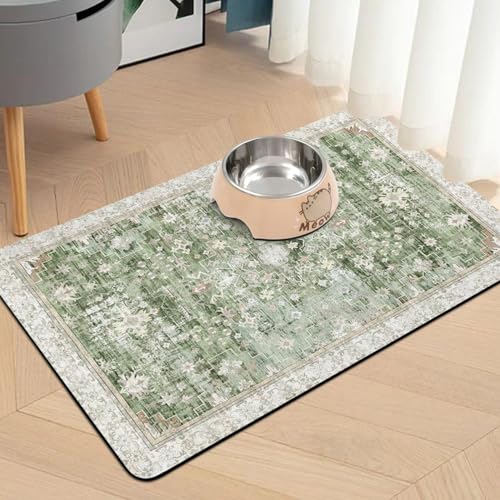 Pet Food Mats for Floor (Green / 20"l X 12"w)
