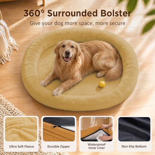 Waterproof Orthopedic Dog Bed for Large Dogs (Orange / 44"L x 32"W x 7.5"Th)