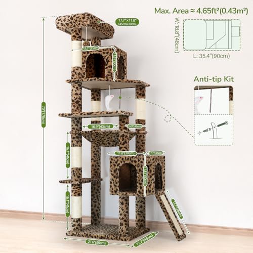 F70 Pro Leopard Heavy Duty Cat Tree Tower for Indoor Large Cats (70inch / Leopard Print)