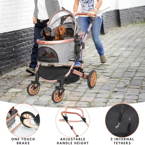 Dog Stroller with Detachable Carrier (Grey)