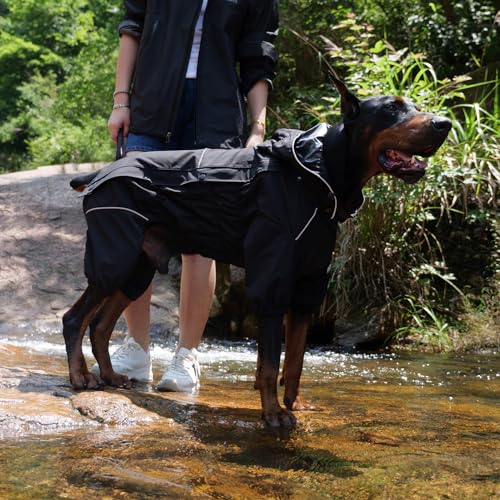 Fleece Lined Dog Raincoat with Removable Hood (Black-Fleeced / S (Back 11.5"))