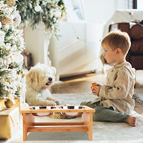 Elevated Dog Bowl Stand with 2 Stainless Steel Bowls (medium-7"tall,29 Oz bowl / Bamboo)