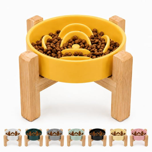 Elevated Slow Feeder Ceramic Dog Bowls 8.26in (Yellow / 8.26in)