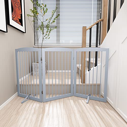 Freestanding Pet Gate for Dogs (32" Height-3 Panel / Gray)