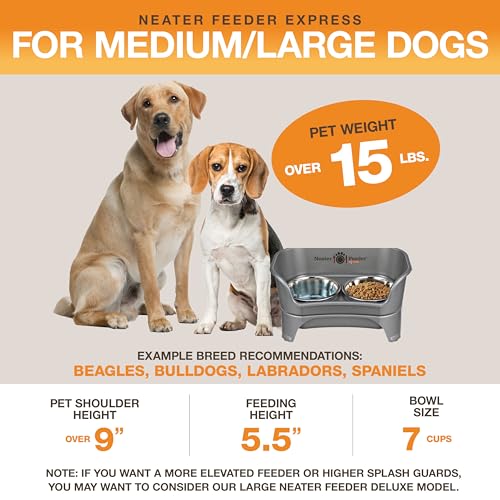 Express Mess Proof Dog Bowls Elevated for Medium to Large Sized Breed (Medium to Large w/ Standard Bowls / Gunmetal Grey)