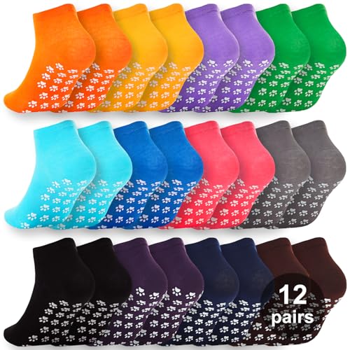 12 Pairs Grip Socks for Women & Men (5.5-9 / Paw Pattern/Multicolor(12 Pairs))