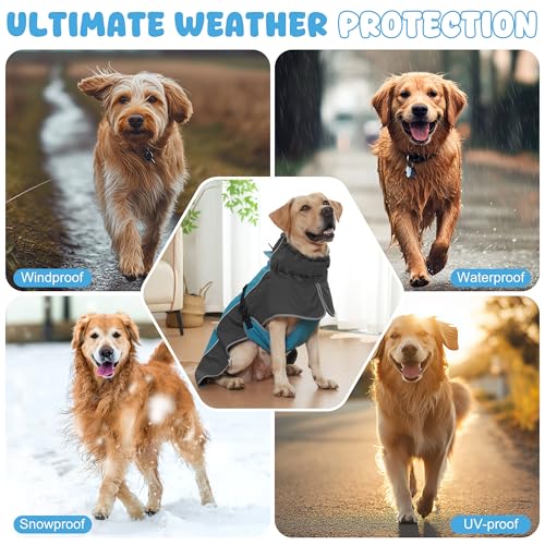 Dog Raincoat Waterproof Dog Coat with Polar Fleece Lining (Blue / Large)