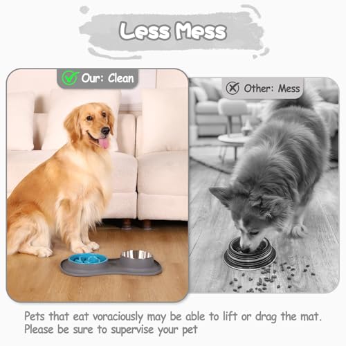 Dog Food and Water Bowl Set 3 in 1 (Small / Gray)