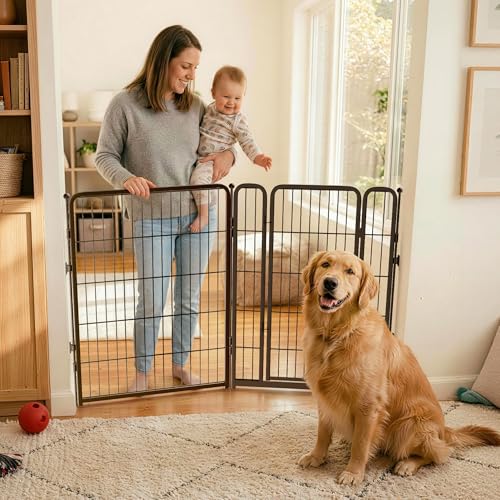 Dog Gate Extra Wide Adjustable for Openings Up to 55" (Black / Up to 55" W【1 Panel + 1 Door】 / 40"H)