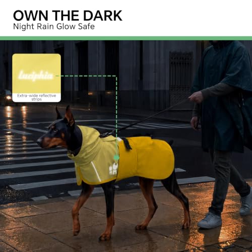 Dog Raincoat Adjustable Hooded Reflective Jacket with Pocket (Yellow / Large)