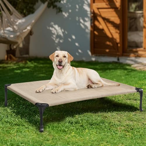 Outdoor Elevated Dog Bed Large Sized Dogs (42.0"L x 30.0"W x 7.0"Th / Beige Coffee)