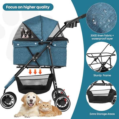 Pet Stroller Dog Stroller for Small Medium Dogs Cats (Green)