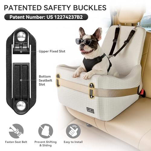 Pet Car Seat with Patented Safety System (Beige / Medium)