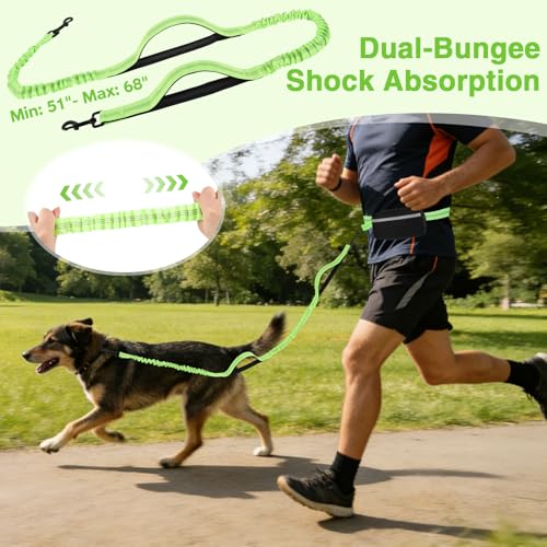 Hands Free Dog Leash with Zipper Pouch (Green)