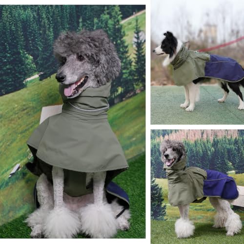 Dog Raincoat with High Collar (Green&Navy / Medium(13-22lb))