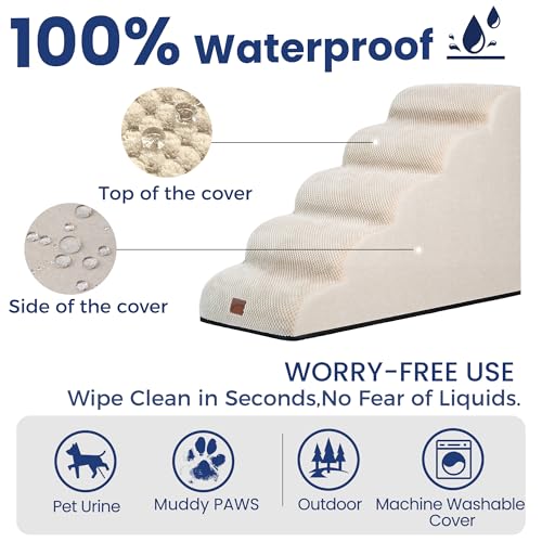 Ramp Dog Stairs for High Beds 22.6" H (Beige / 5-Step (33"D x 15.7"W x 22.6"H))
