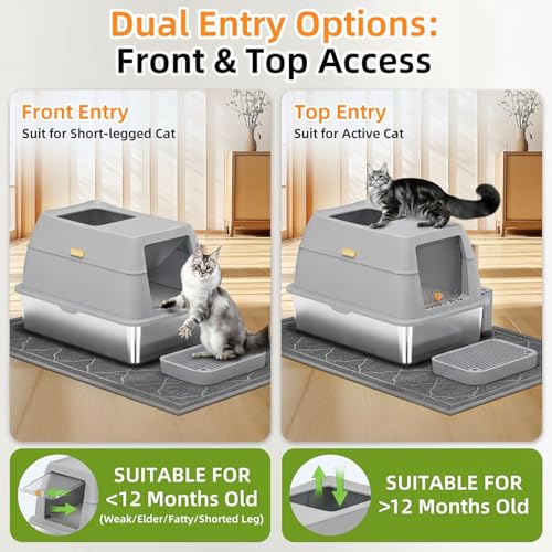 Stainless Steel Litter Box with Lid (Light Gray)