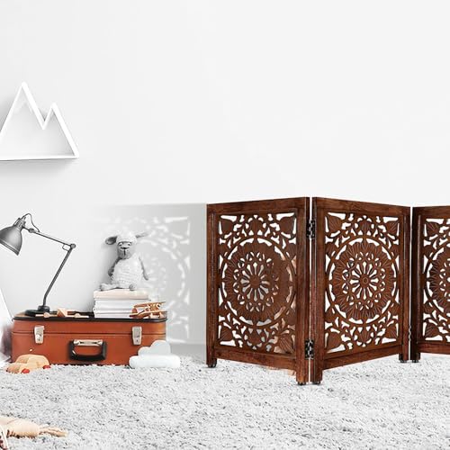 Lightnpro 3‑Panel Wooden Pet Gate (Natural Burnt Circle / 24x54 - Ember)
