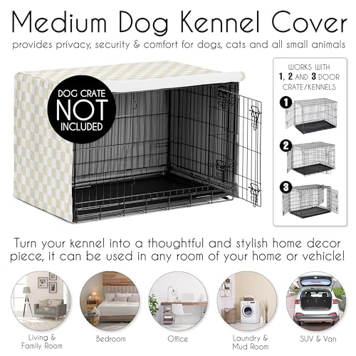 36in. Medium Dog Crate Cover (Taupe and White Checkered / 36.0"L x 23.5"W x 24.0"H)