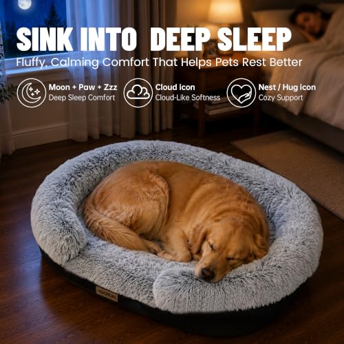 Fluffy Orthopedic Dog Beds Large Sized Dog (Gray / L-(40", UP to 70lbs))