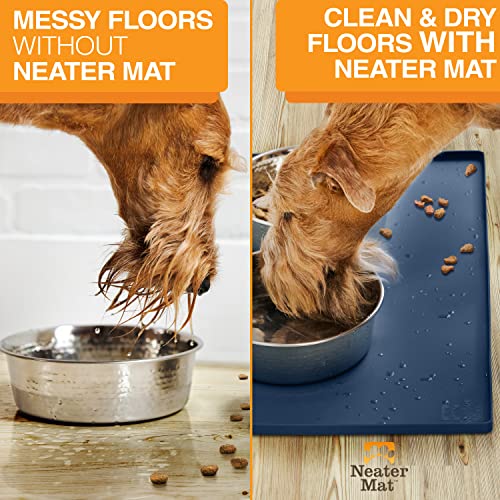 Neater Mat Pet Mats for Food and Water (16"L x 10"W / Dark Blue)