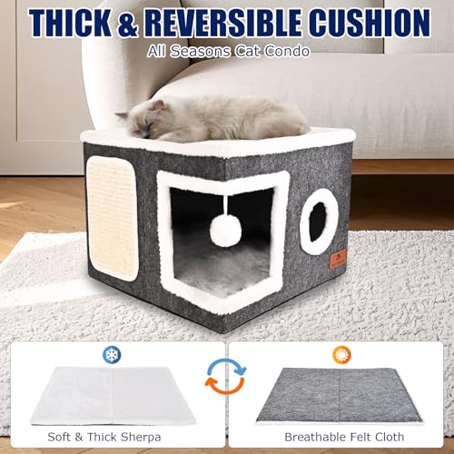 Felt Cat Cave Beds for Indoor Cats (Grey Felt / Single)