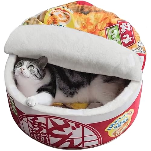 Ramen Noodle Cat Bed (15.7"L x 15.7"W x 7.9"Th / red)