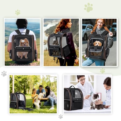 Large Cat Backpack Carrier Expandable Pet Carrier Backpack for Small Dogs Medium Cats Fit Up to 18 Lbs (Black)