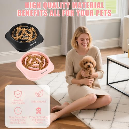 2 Pack Slow Feeder Dog Bowls for Small Dogs (Small / Black and Pink)