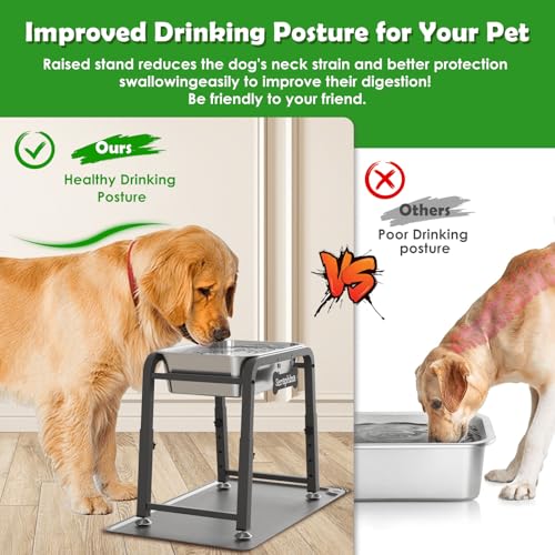 2 Gallon Elevated Large Dog Water Bowl with Mat (Grey-2 gal & mat / Height: 10.4-15.2")