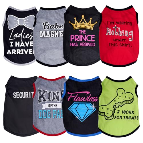 8 Pieces Pet Shirts Funny Dog Printed Clothes Dog Sleeveless Vests (Large)