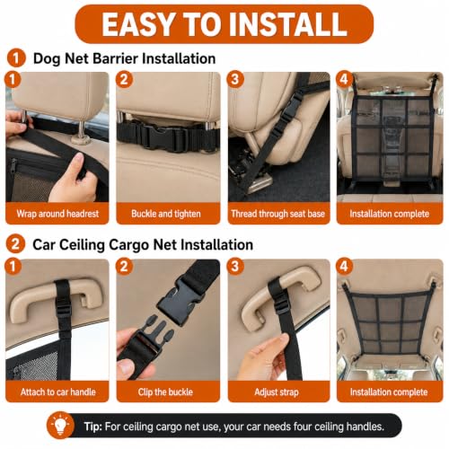 Dog Car Net Barrier with Zipper Pocket (Regular Buckle 35.4 x 23.6 in)