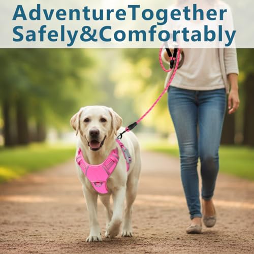 No Pull Dog Harness for Medium Sized Dogs (Medium(Chest:22.5-28") / Pink-Oxford)