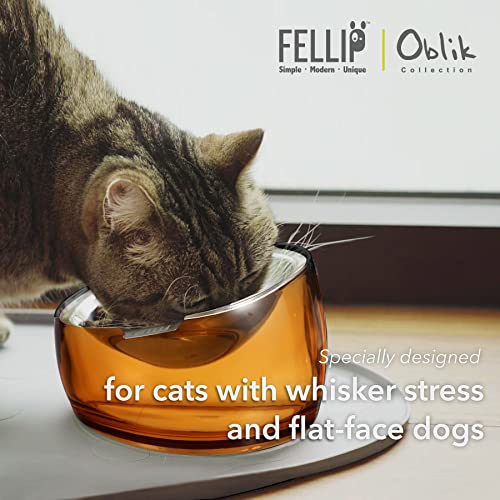 Pet Oblik Whisker Fatigue Cat Food Bowl Raised Stainless Steel Shallow Dish (Gold / 0.5 Cups Shallow Dish)