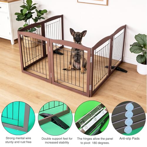 Freestanding Dog Fence Indoor (Brown / 【6 Panels】120''w x 32''h)