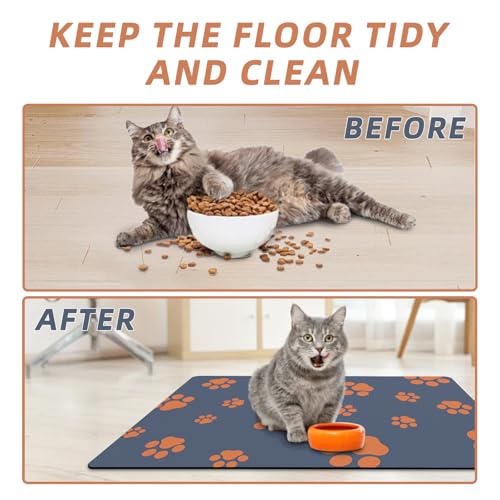 Pet Feeding Mat Dog Cat Food Mat Absorbent No Stains Quick Dry Rubber Bottom Anti (BLUE-JY / 16"×24")