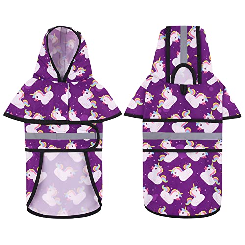 Dog Raincoat with Hood & Leash Hole S (Small / Purple Unicorn Ducks)