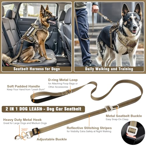 Tactical Dog Harness and Leash Set with 10 Patches for Medium Dogs (Medium / Desert Camo)
