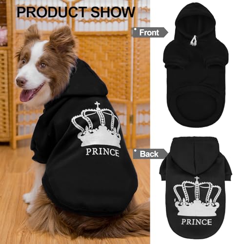 Prince Dog Hoodie for Boy (L (Back: 20",Chest: 28", Neck: 21") / Black(Prince))