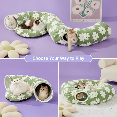 Lesure Donut Cute Jacquard Large Cat Tunnel Bed Kitten Toys for Dog Bunny (large (39.5"L x 39.5"W x 10"H) / Flower Garden Green)