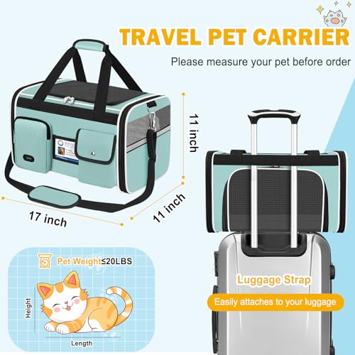 Large Cat Carrier Travel Soft Sided Pet Carrier Airline Approved (Green)