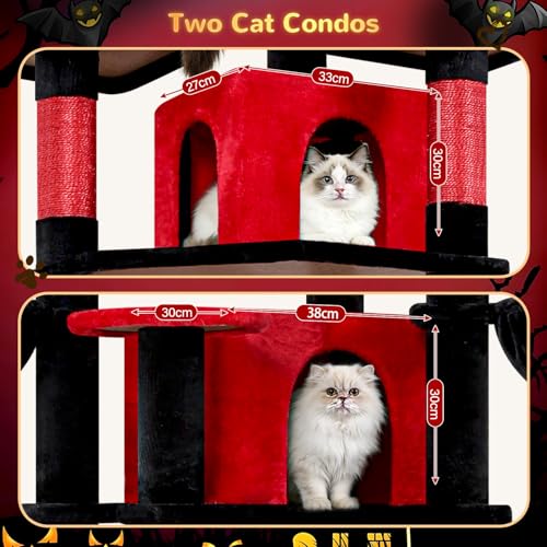 Big XL Gothic Cat Tower for Indoor Multiple Cats (Black Red / 68 inch)