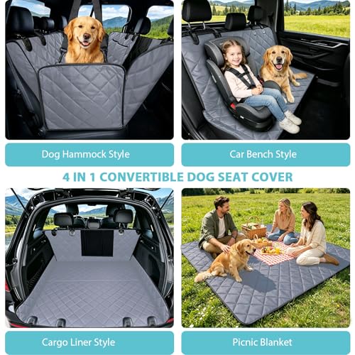 XL Dog Car Seat Cover for Back Seat with Safety Belt for Trucks (Gray / Truck)
