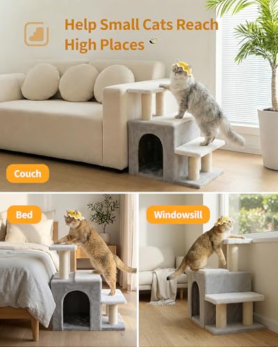 3-in-1 Cat Stairs for High Bed Couch, Multifunctional (M-Beige)