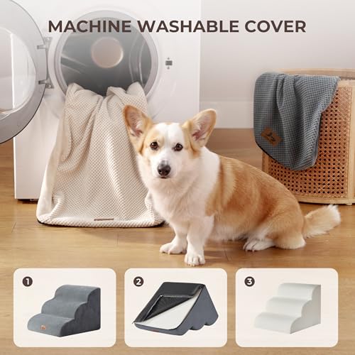 Dog Stairs for Small Dogs 22.6” H (Grey / 33"D x 15.7"W x 22.6"H)